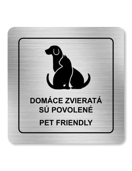 Strieborná tabuľka Domáce zvieratá povolené 8 x 8 cm