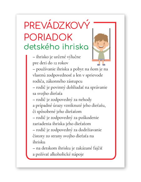Tabuľa detské ihrisko prevádzkový poriadok