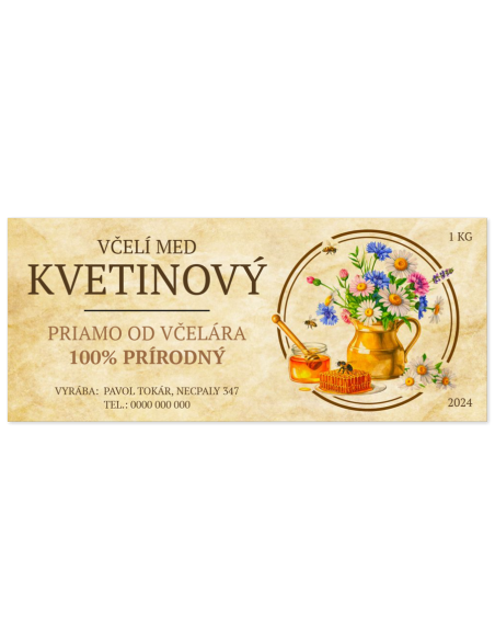 50 ks nálepky na kvetový med etikety 12 x 5 cm