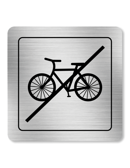 Strieborná tabuľka Zákaz vstupu s bicyklom 8 x 8 cm